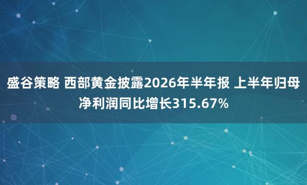 盛谷策略 西部黄金披露2026年半年报 上半年归母净利润同比增长315.67%